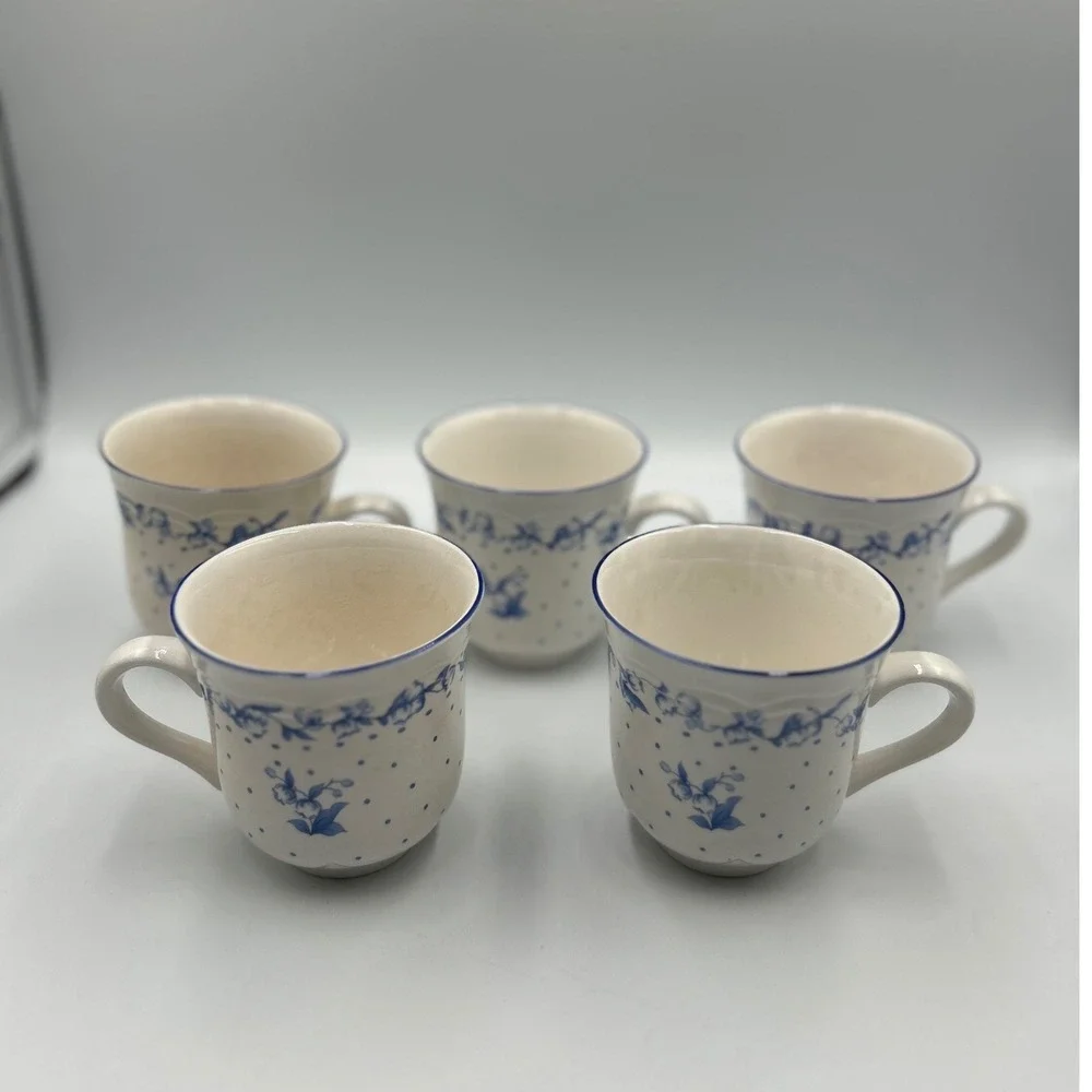 Stanhome Exclusive Rebecca Blue Floral Stoneware 14pc Plate Bowl Mug Set Korea